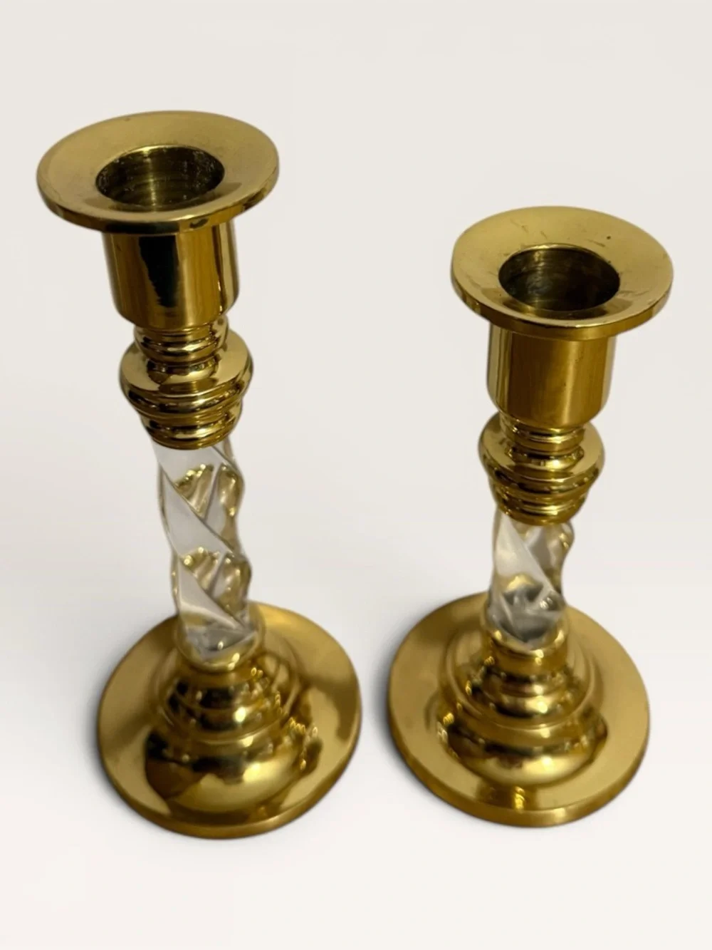 Vintage Hollywood Regency Brass & Twisted Lucite Candlestick Holders - Picture 2 of 6